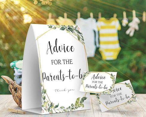 كتاب Advice for the Parents-to-be، العاب استقبال المولود بنمط قوس قزح بوهو بنمط قوس قزح، بطاقات نصائح للوالدين الجدد، تذكارات الام والاب الجديدة - لافتة واحدة + 50 بطاقة (GES21) in Kuwait