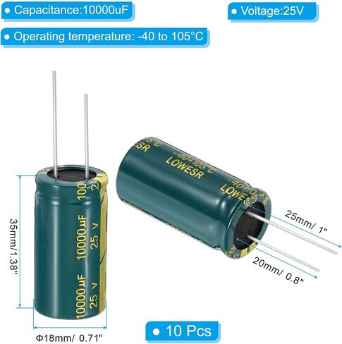 PATIKIL 25V 820uF Electrolytic Capacitors, 10Pcs 10x20mm Aluminum High Frequency Electrolytic Capacitors for TV, LCD Monitor, Refrigerator, Circuit Boards, Green in Saudi Arabia