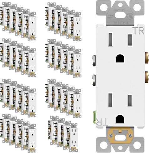 منفذ وعاء حائط ديكوراتور من ENERLITES، منفذ حائط كهربائي قياسي مقاوم للتلاعب، درجة سكنية، 3 أسلاك، أرضي ذاتي، 2 قطب، 15 أمبير 125 فولت، مدرج في قائمة UL، 61501-TR-W-10PCS، أبيض (10 عبوات) in Kuwait