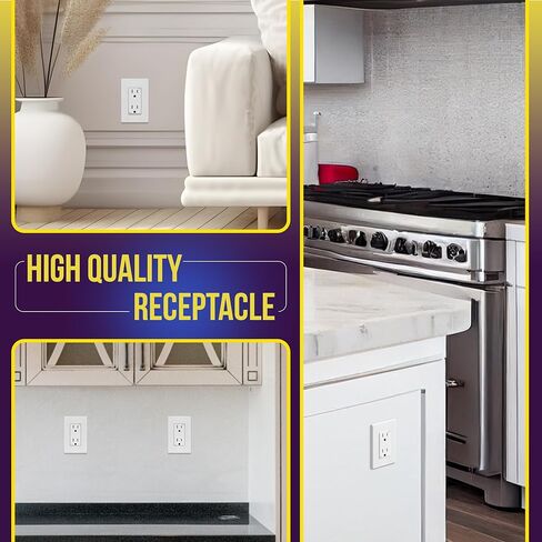 منفذ وعاء حائط ديكوراتور من ENERLITES، منفذ حائط كهربائي قياسي مقاوم للتلاعب، درجة سكنية، 3 أسلاك، أرضي ذاتي، 2 قطب، 15 أمبير 125 فولت، مدرج في قائمة UL، 61501-TR-W-10PCS، أبيض (10 عبوات) in Kuwait