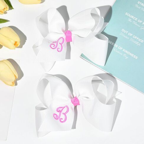 DEEKA أقواس الشعر الأولية 2 قطعة 6 "أقواس بحروف Grosgrain شريط التمساح مقاطع إكسسوارات شعر مخصصة للأطفال الصغار الفتيات الصغار - البحرية A in Kuwait