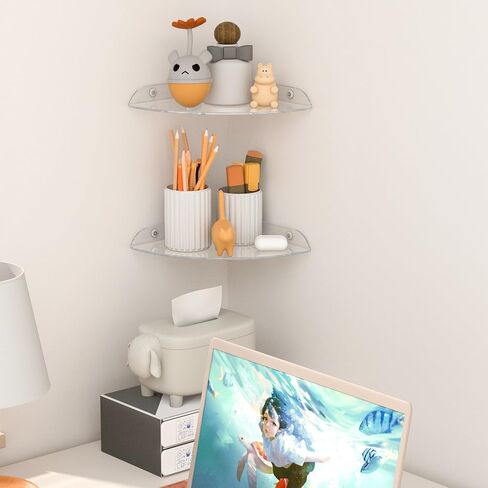7x7 Inch Corner Shelf Wall Mount Set of 2, Acrylic Corner Floating Shelves, Clear Corner Wall Organizer Shelf for Bathroom, Kitchen, Bedroom, Living Room, Dining Room, Office in Saudi Arabia