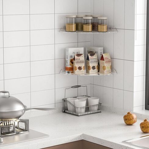 7x7 Inch Corner Shelf Wall Mount Set of 2, Acrylic Corner Floating Shelves, Clear Corner Wall Organizer Shelf for Bathroom, Kitchen, Bedroom, Living Room, Dining Room, Office in Saudi Arabia