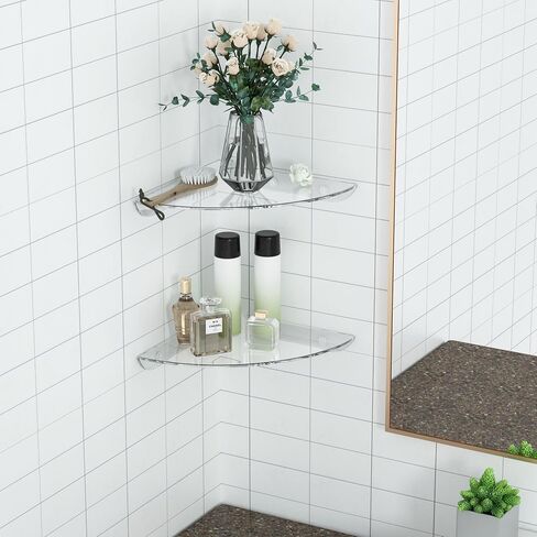 7x7 Inch Corner Shelf Wall Mount Set of 2, Acrylic Corner Floating Shelves, Clear Corner Wall Organizer Shelf for Bathroom, Kitchen, Bedroom, Living Room, Dining Room, Office in Saudi Arabia