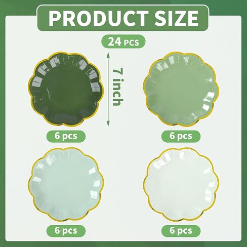 Sage Green Party Plates Gradient Green Dessert Paper Plates 7inch Gold Foil Scalloped Edge Disposable Cake Plates for Birthday Bridal Baby Shower Wedding Party Supplies (48, Sage Green) in Saudi Arabia
