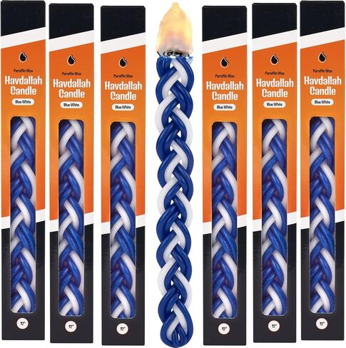 شمعة Havdalah المسطحة المضفرة باللونين الأزرق والأبيض بطول 30.48 سم و6 فتائل شموع Havdalah لنهاية حفل السبت (مفرد) من Zion Judaica in Saudi Arabia