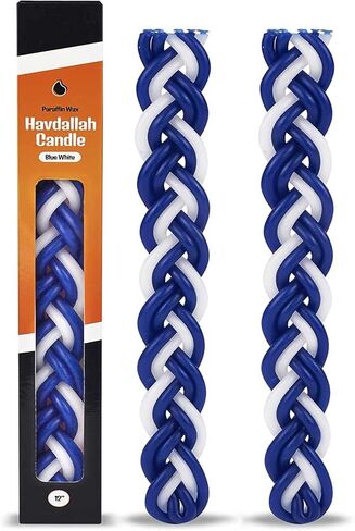 شمعة Havdalah المسطحة المضفرة باللونين الأزرق والأبيض بطول 30.48 سم و6 فتائل شموع Havdalah لنهاية حفل السبت (مفرد) من Zion Judaica in Saudi Arabia