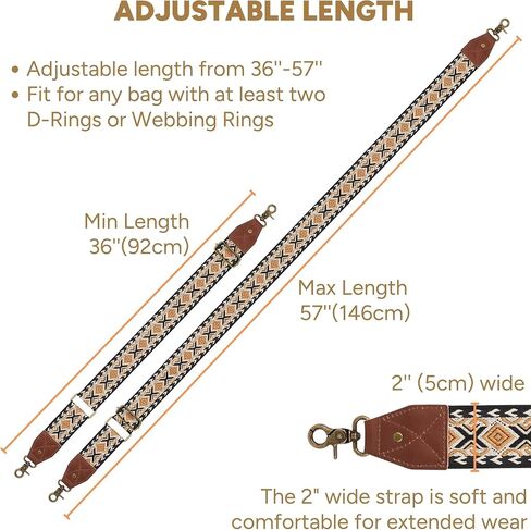 Crossbody Strap Top Grain Leather Ends Brass Metal Hardware 2" Wide Shoulder Strap Replacement for Handbags Purses Messenger Duffel Bags Adjustable Length from 35" to 58" - Retro Jacquard Spades Heart in Kuwait