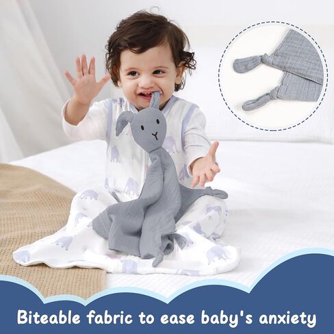 ZIGJOY Muslin Bunny Lovey, Lightweight Cotton Security Blanket, Khaki | Soft, lightweight and easy for little hands to grasp, cuddle and carry at home or on the go. in Saudi Arabia