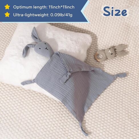 ZIGJOY Muslin Bunny Lovey, Lightweight Cotton Security Blanket, Khaki | Soft, lightweight and easy for little hands to grasp, cuddle and carry at home or on the go. in Saudi Arabia