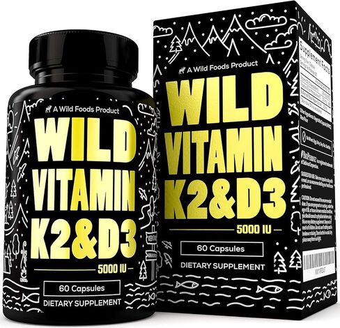 Wild Foods 5000iu Vitamin D3 + K2 | (100mcg Mk7) with Black Pepper Extract, Plant-Based, Non-GMO, Soy & Gluten-Free | Dietary Supplement | Made in USA | 60 Capsules in Saudi Arabia