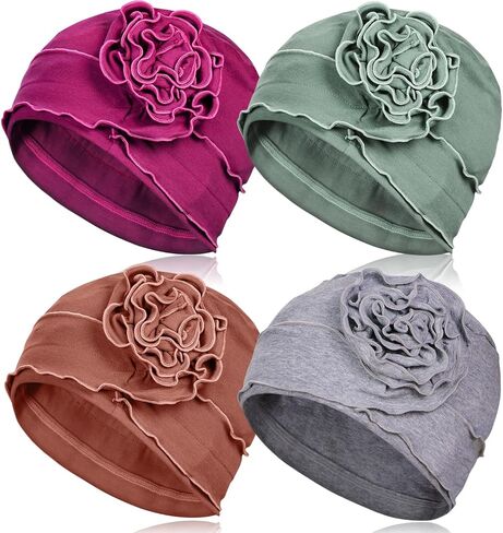 AIPESL 4 Pieces Cotton Chemo Turban Headwear, Soft Cancer Headwear Elastic Cancer Cap for Women with Hair Loss in Kuwait