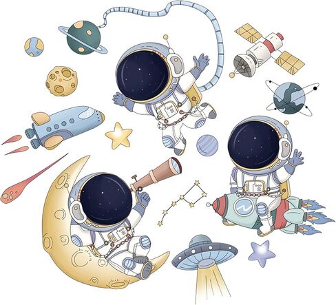WAFT YEARN Removable Astronaut Space Ship Universe Outer Space Planet Star Wall Decal Vinyl Wall Sticker Decor for Nursery School Classroom Bedroom Bathroom Boys Girls Room Playroom Home Decor in Kuwait