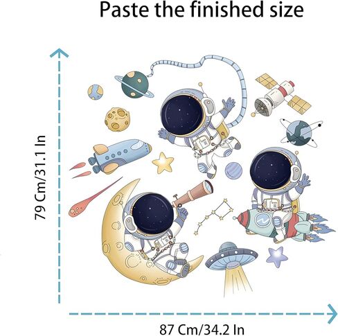 WAFT YEARN Removable Astronaut Space Ship Universe Outer Space Planet Star Wall Decal Vinyl Wall Sticker Decor for Nursery School Classroom Bedroom Bathroom Boys Girls Room Playroom Home Decor in Kuwait