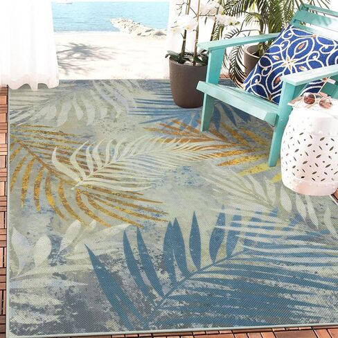 Vaukki Patio Outdoor Rug, Non Slip Picnic Outdoor Rug for Patio, Leaf Washable Outside Deck Area Rug, Outdoor Camping Carpet for RV, Deck, Camping and Patio (Green, 8'x10') in Saudi Arabia