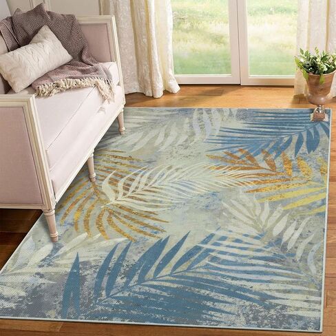 Vaukki Patio Outdoor Rug, Non Slip Picnic Outdoor Rug for Patio, Leaf Washable Outside Deck Area Rug, Outdoor Camping Carpet for RV, Deck, Camping and Patio (Green, 8'x10') in Saudi Arabia