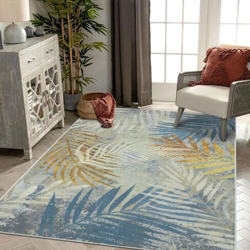 Vaukki Patio Outdoor Rug, Non Slip Picnic Outdoor Rug for Patio, Leaf Washable Outside Deck Area Rug, Outdoor Camping Carpet for RV, Deck, Camping and Patio (Green, 8'x10') in Saudi Arabia