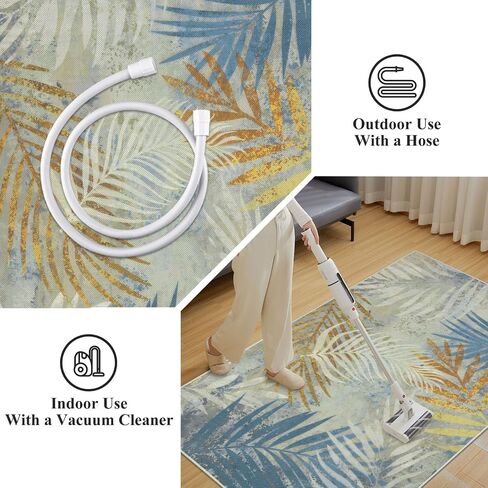 Vaukki Patio Outdoor Rug, Non Slip Picnic Outdoor Rug for Patio, Leaf Washable Outside Deck Area Rug, Outdoor Camping Carpet for RV, Deck, Camping and Patio (Green, 8'x10') in Saudi Arabia