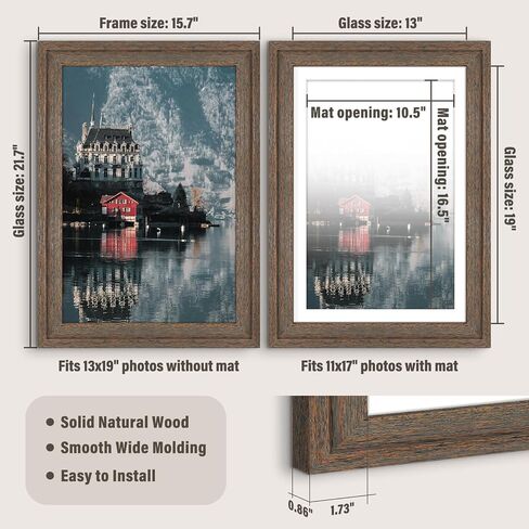 AUEAR, Solid Wood 18X24 Poster Frame - Displays 16X20 Pictures with Mat or 18X24 Without Mat, Wide Moulding Frame for Wall Mounting Display, Photo Frames (Black, 1 Pack) in Saudi Arabia