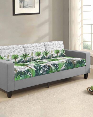 Green Tropical Stretch Couch Sofa Cushion Covers,Sectional/Individual/L/T Shape Sofa Couch Slipcover Furniture Cover Elastic Bottom,Summer Palm Coconut Tree Coconut Plant Beach Watercolor S Size 3-PC in Saudi Arabia