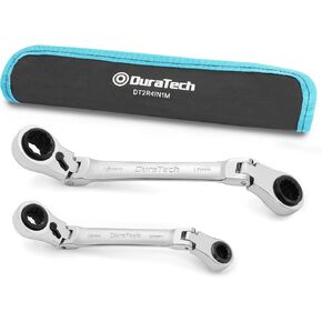 DURATECH 4-in-1 Flex-Head Reversible Ratcheting Box Wrench Set, SAE, 2-Piece, 5/16'' to 3/4'', 12 Point, CR-V, with Rolling Pouch