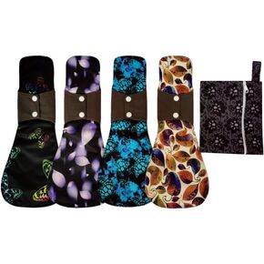 5pcs Set 1pcs Mini Wet Bag + 4 Pieces 14 Inch Overnight Charcoal Bamboo Mama Cloth/Menstrual Pads/Reusable Sanitary Pads (AI Flower) in Saudi Arabia