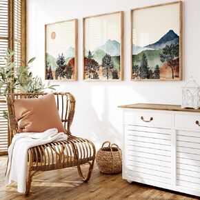 JarThenaAMCS 3Pcs Forest Wall Art Prints Foggy Mountain Forest Lake Art Poster Nature Landscape Room Decor for Gallery Living Room Bedroom Wall (UNFRAMED 11 x 14in)