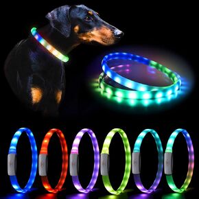 GS GLOWSEEN ضوء طوق الكلب المضيء، 3 أوضاع وامضة LED طوق كلب آمن قابل لإعادة الشحن عبر USB، قابل للتعديل من السيليكون الناعم يتوهج في الظلام طوق الكلب للكلاب الكبيرة والمتوسطة والصغيرة (أخضر)