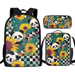 Blue Sugar Skull Girl Flower Floral Laptop Backpack Set 3 In 1, School Bag Lunch Box Handbag Pencil Pouch for Preschool Kindergarten