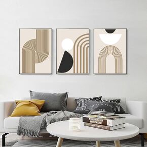 FSZSEES Boho Wall Art Prints Set of 3 Minimalist Geometric Line Art Abstract Mid Century Black Beige Boho Canvas Painting Modern Poster Wall Decor for Bedroom Living Room Office 16x24 Inch, Unframed