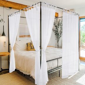 NICETOWN Canopy Bed Curtains for Queen/King/Twin/Full Size, Faux Linen Blend Rustic Bed Canopy Drapes Semi Sheer with Top Ties & Tie Backs for Bedroom/Farmhouse, W45 x L80, 8 PCs, Natural in Kuwait