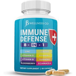 Immune Support 8 in 1 Capsules - Zinc Supplement, Vitamin D3 5000 IU, Vitamin C 1000MG and Elderberry - Immune Booster Supplement with Echinacea, Ginger Root, and Turmeric - [3-Pack, 180 Count]
