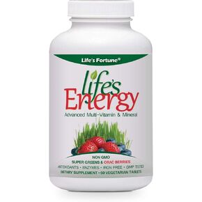 Life's Fortune Life's Energy Advanced Multi-Vitamin and Mineral Non-GMO - Super Greens - ORAC Berries - AntiOxidants - Enzymes - Iron Free - GMP Tested, 120 Veggi Tablets