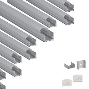 LEDPROFILES 5-pack 8ft (2.4Meter) Spotless LED Aluminum Channel with Frosted Flat Diffuser, End Caps and Mounting Accessories - 961 Series - LED Profile Extrusion Upto 16mm/0.63" wide LED Strip Lights