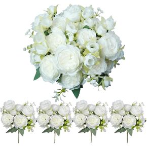 4 Bundles Silk Peonies Artificial Flowers, Mixed Pink Purple Fake Peony Flowers for Centerpiece, Bulk Faux Peonies Bridesmaids Bouquet for Floral Arrangements Wedding Home Indoor Table Décor