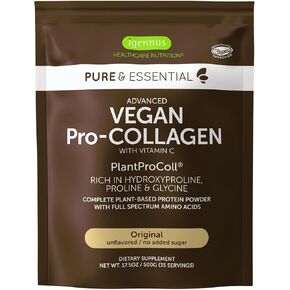 Pure & Essential Vegan Collagen Peptide Powder, Enhanced with Glycine, Proline & Hydroxyproline & Cofactor Vitamin C, Non GMO, Complete Vegetarian Plant Based Collagen Powder Booster, 35 Servings