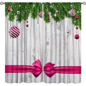 Christmas Curtains,Christmas Tree Colorfuls Christmas Balls Winter Snow Landscape Print Window Treatment for Holiday Living Room 21x45in,2 Panel Set