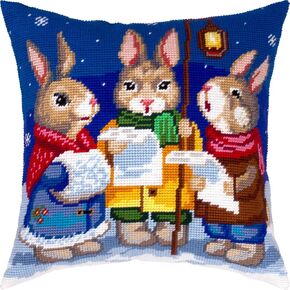 Brvsk Christmas Embroidery Kit for Adults and Beginners — Three Dwarfs 16″ × 16″ with Clear, Precise Printed Design on Cotton Canvas; Includes 2 Needles, Yarn, and Easy-Read Chart