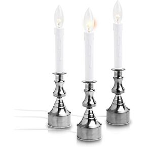 Dimmable Window Candle Electric with Multi Timer IR Controller, Metal Base Christmas Window Candles UL Listed 3 Pack with 2 Extra Replacement Bulb (Brass)