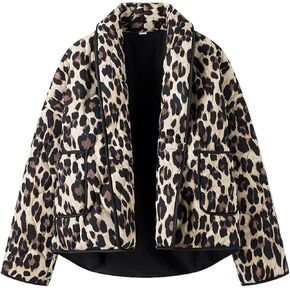 Yimoon Women's Cropped Puffer Quilted Jacket Vintage Floral Print Open Front Lightweight Short Jacket Outwear