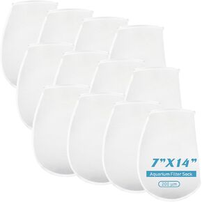 12 Pack 7 Inch Ring Felt Filter Socks 200 μm, Aquarium Felt Filter Bags, Fine Micro Fish Tank Filter, Sump Filter Sock for Saltwater Aquariums, 7 Inch Ring by 14 Inch Long