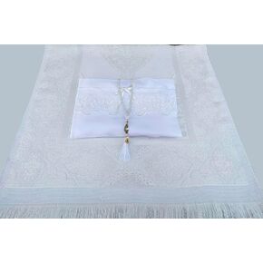 Sateen Muslim Prayer Rug Set,Prayer Mat,Pearl Tasbeeh, Janamaz,Taffeta Prayer Rugs for Muslim,Turkish Rug,Islamic Gift, Sejadah,4 Gift for Birthday,Ramadan,Gift for Eid. (Rose)