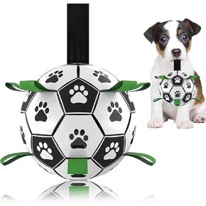 HOMINY Dog Toys Soccer Ball with Straps, Interactive Dog Toys for Tug of War, Puppy Birthday Gifts, Dog Tug Toy, Dog Water Toy, Durable Dog Balls for Medium & Large Dogs（6 Inch