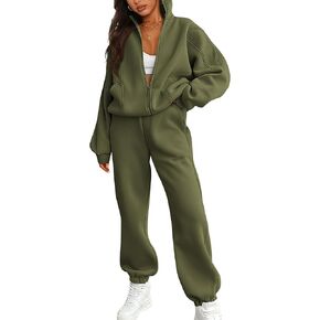 BTFBM Womens Sweatsuits 2 Piece Set 2024 Fleece Long Sleeve Zip Up Sweatshirt Sweatpants Winter Fall Outfits Jogger Sets