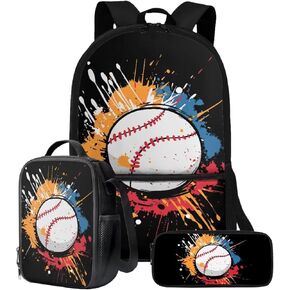 Talayituse Tractor American Flag Pattern School Backpack for Teens Girls Boys, 3-in-1 Kids Backpack Bookbag Set School Bags with Lunch Box Pencil Case