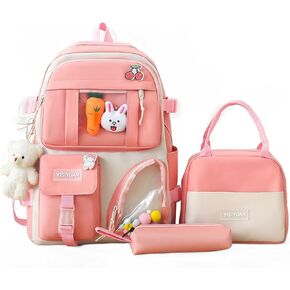 Kawaii Backpack Set 5Pcs School Bag with Cute Pendants Accessories for Teen Girls Boys Back to School Supplies Aesthetic Backpack Shoulder Tote Bags Daypack