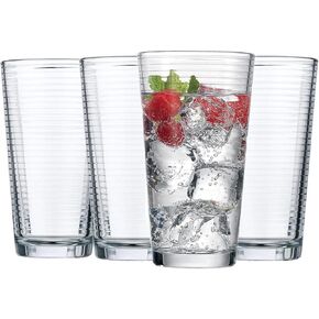 Glaver's Drinking Glasses Set of 10 Highball Glass Cups, Premium Quality 17 Oz. Coolers, Ribbed Glassware. Ideal for Water, Juice, Cocktails, and Iced Tea. Dishwasher Safe.