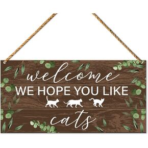 Cat Welcome Sign for Front Door, Welcome to Our Home, Cat Welcome Sign for Home Porch Decor, Cat Sign for Gate Fence Yard Home Decoration, Cat Dad Mom Owner Lover Gifts