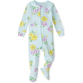The Children's Place Baby Girls' and Toddler Long Sleeve Zip-Front One Piece Footed Pajama Snug Fit 100% Cotton, Yellow Jungle, 4T