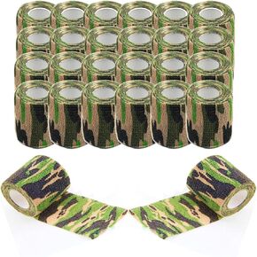 Tatmax 24 Rolls 2-inch x 5-Yards Black/Camouflage Sensi Wraps Grip Cover Self Adhesive Coherent Wrap Bandage Rolls Sports Adherent Tape (Black)
